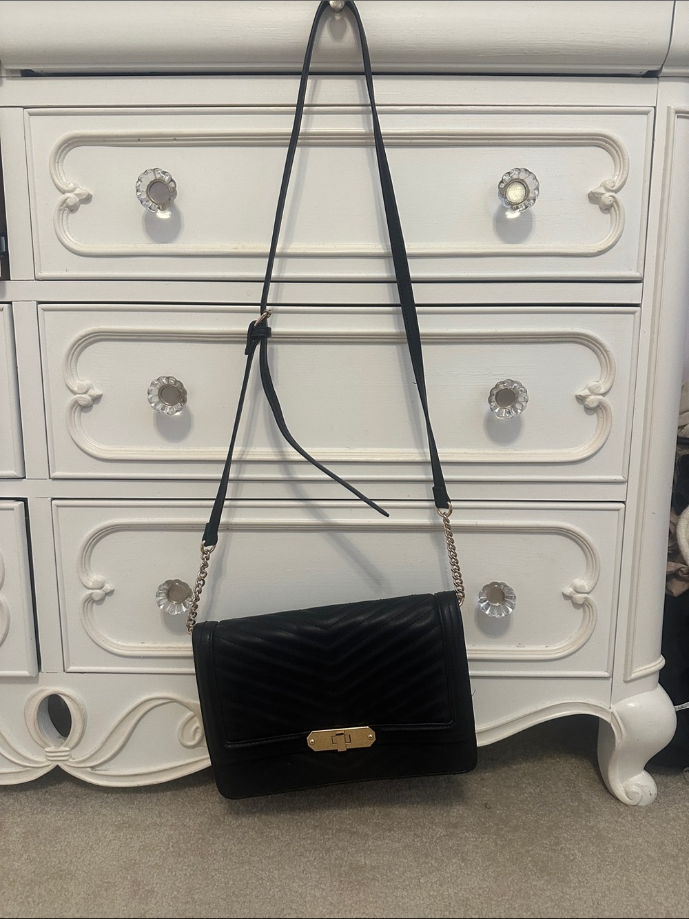 A New Day Black Quilted Crossbody Bag with Gold Hardware